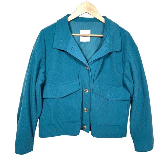 Anthropologie Avec Les Filles Oversize Cropped Corduroy Jacket 90s Teal sz M/L - Picture 1 of 7